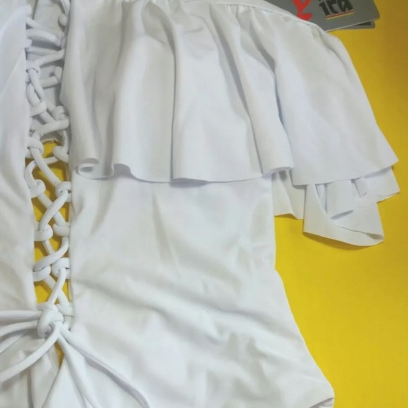 Bali White Women's Swimsuit Padded Lace up. - Picture 3 of 11